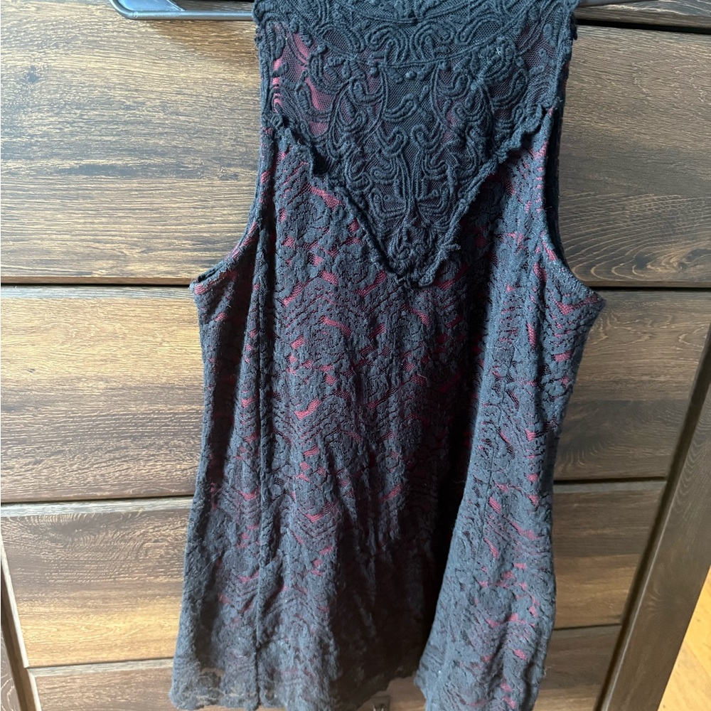Daytrip Black and Red Lace Tank Top